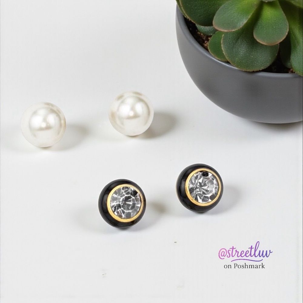 Stella & Dot Stud Earring Set - Pearl & Rhinestone